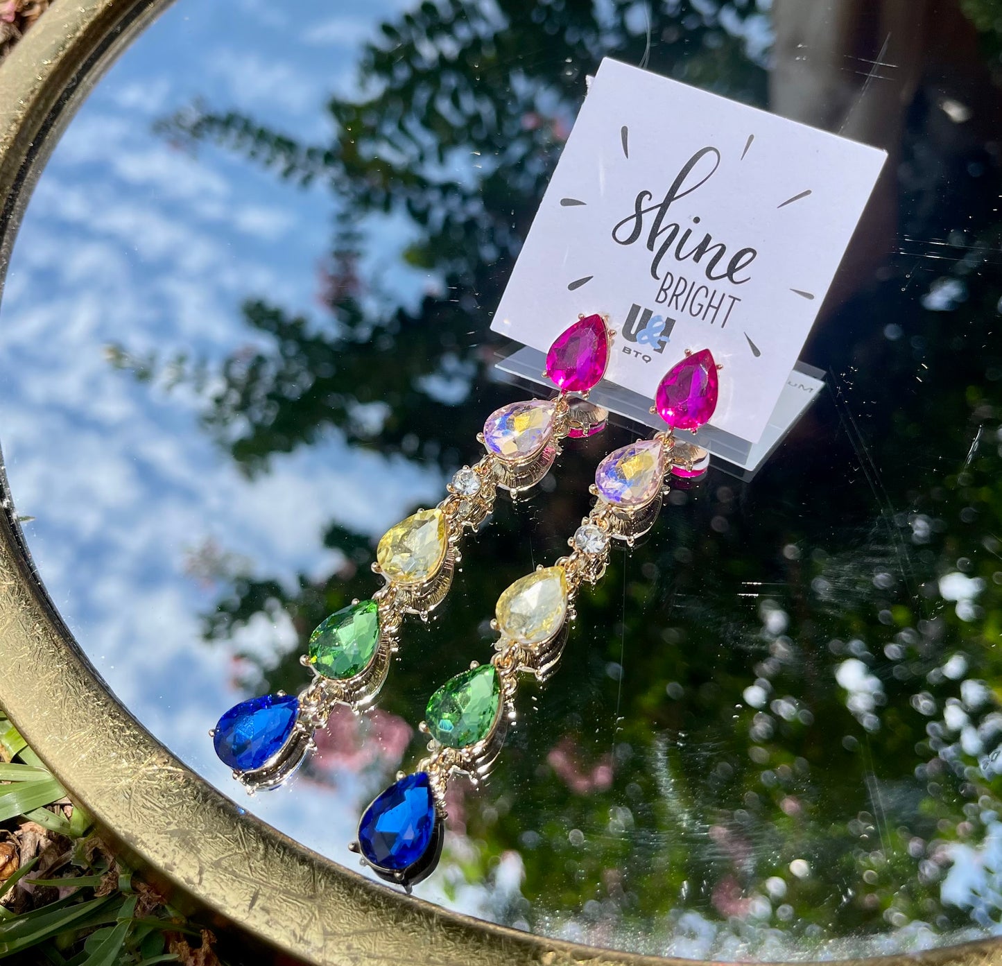 Multicolored Rhinestone Earrings-Accessories-U&I Boutique